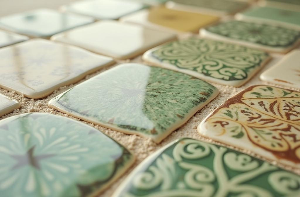 High-quality close-up of decorative ceramic tiles showing texture and pattern